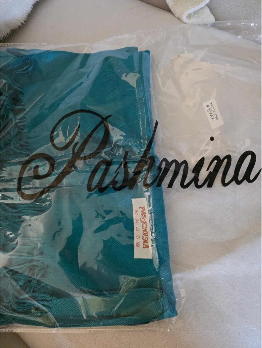 Teal Pashmina Shawl Scarf with Fringe Edges